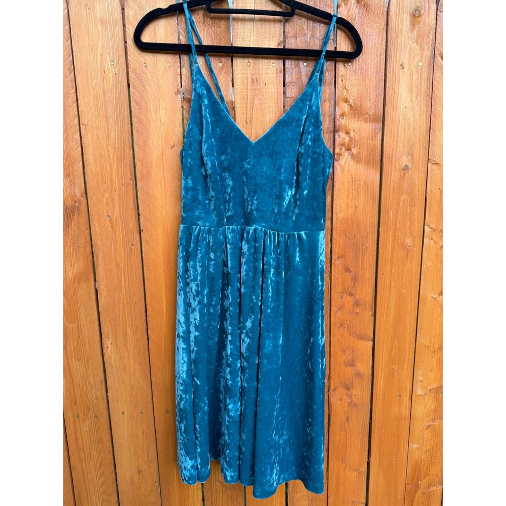 Wild Fable Teal Blue Crushed Velvet V-Neck Mini Dress Medium Sleeveless Strappy